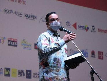 Gubernur DKI Jakarta, Anies Baswedan memberikan sambutan pada Pembukaan Jakarta Film Week 2021, Kamis (18/11) malam. Foto:  Dok: Pemprov DKI Jakarta
